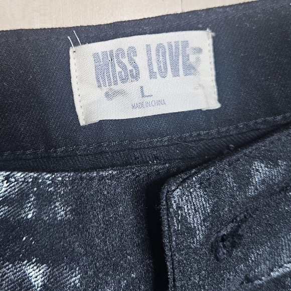 Miss Love The Metallic Jean Denim Wide Leg Pants Black Silver size Large - Picture 7 of 11